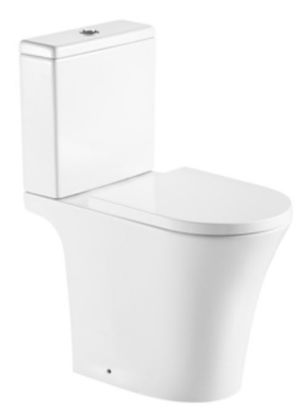 Kameo Close cupled white pan cistern and seat D shaped Comfort Height 475mm without seat Open Back Complete rimless WC